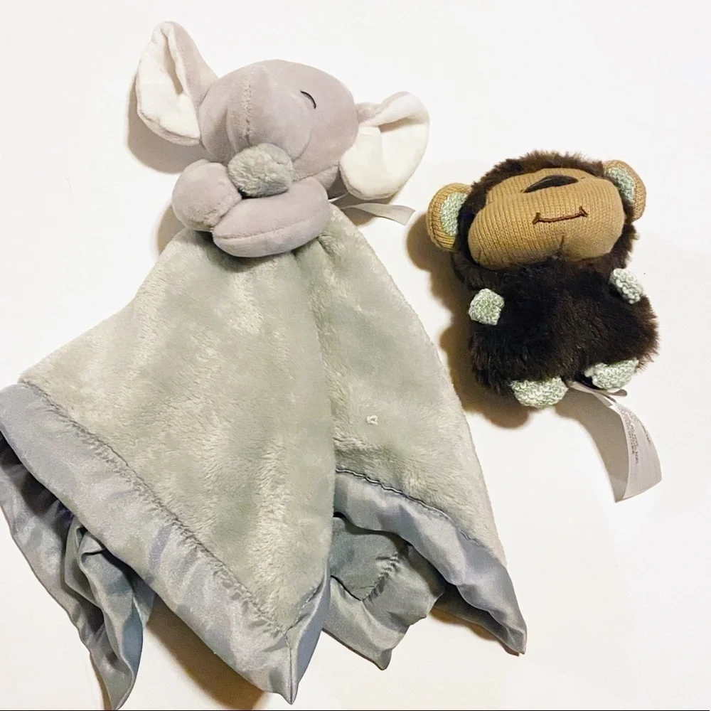 Plush Lovey Elephant Baby‎ Blanket & Bear Rattle Toy Bundle
